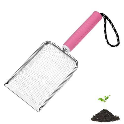 M METERXITY 1-Pack Gardening Soil Sifter, 4.3 mm Mesh Stainless Steel Portable Gardening Sifter with Soft Handle for Sand/Dirt/Rock Compost [White, Pink] - color: White, Pink, size: 4.3X4.3mm