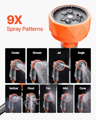 VEVOR Retractable Garden Hose Reel, 5/8 Inch x 100 ft Wall Mounted Hose Reel, Heavy Duty Garden Hose Reel with 9 Patterns Nozzle, Any Length Lock, Upgraded Slow Return System and 180°Swivel Bracket - size: 5/8 in x 100 ft