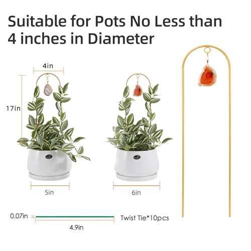 2PCS Small Gold Plant Trellis for Indoor Potted Climbing Plants with Agate - color: 01-White Red