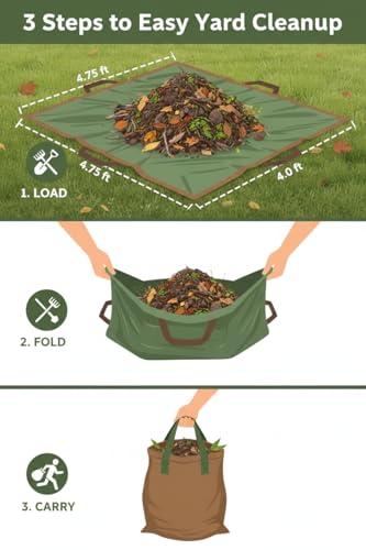 Garden and Landscape Bag, Portable Leaf and Weed Tarp with Handles, Reusable Leaf Bag, 48" X 56" Weed and Landscape Tarp