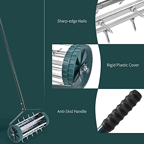 Happytools Rolling Lawn Aerator, Grass Dethatching Manual Aeration Tool with 50 Inch Handle, Gardening Lawn Care Aerators for Yard Garden Lawn - style: HYT-2980