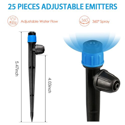 Gardrip 25 Pieces Drip Emitters Fan Shape with Stake for 1/4" Irrigation Tubing: Adjustable 360 Degree Water Flow Irrigation Universal Vortex Sprayer On 5" Stake Drip Pipe Sprinklers Fittings - color: Blue 360 Degree Vortex Emitter-25 Pcs