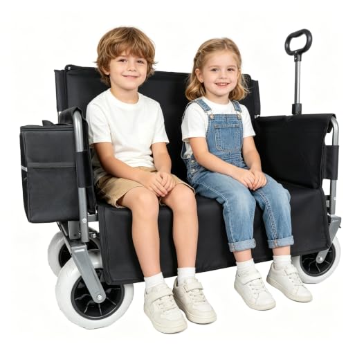 Foldable Beach Wagon - Heavy-Duty Wagon Cart with Bench Seat, Wheels & Storage 1 Ice Pack, All-Terrain Portable Utility Outdoor Grocery Cart 500lb Capacity for Sports Lounge Camping Black - color: Black, size: 9"