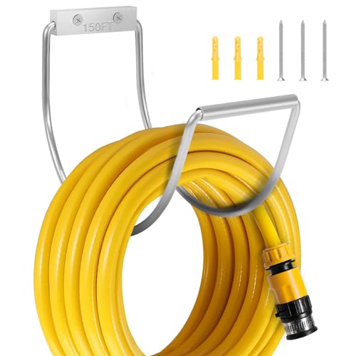 Garden Hose Holder Water Hose Hanger Wall Mounted,304Stainless Steel Solid Hose Hook Holds Up to 150Ft Garden Hose, Expandable Hose, Water Hose - Chrome - color: Silver-1