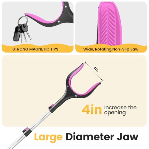 Telescopic Grabber Reacher Tool, 5-Level Adjustable Length (23'' to 41'') - Trash Claw Gripper, Pickup Stick for Litter Picking, Yard Work, and Seniors (Pink) - color: Pink