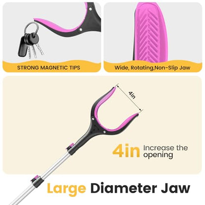 Telescopic Grabber Reacher Tool, 5-Level Adjustable Length (23'' to 41'') - Trash Claw Gripper, Pickup Stick for Litter Picking, Yard Work, and Seniors (Pink) - color: Pink