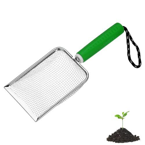 M METERXITY 1-Pack Gardening Soil Sifter, 3.8 mm Mesh Stainless Steel Portable Gardening Sifter with Soft Handle for Sand/Dirt/Rock Compost [White, Green] - color: White, Green, size: 3.8X3.8mm