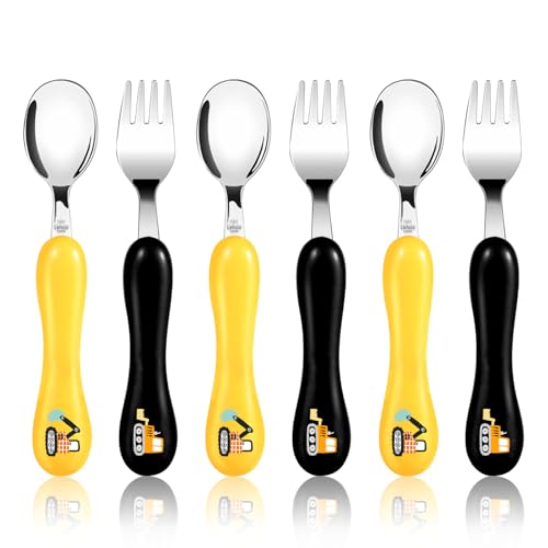 Lehoo Castle Toddler Utensils, 6-Pieces Kids Fork and Spoon Set (Excavator) - color: Yellow + Black