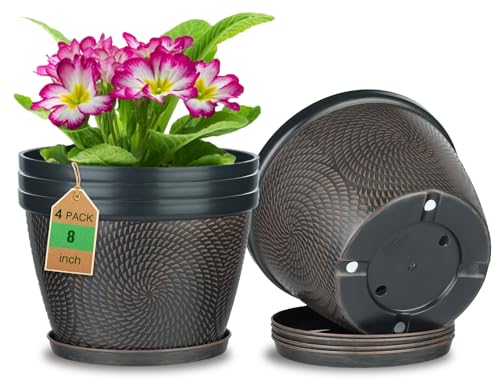 Quarut 4 Pack 8 Inch Flower Pots Planters for Outdoor Indoor - color: Drak Bown, size: 8 Inch