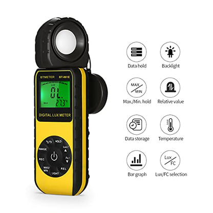 BTMETER Digital Illuminance Light Meter, Handheld Luxmeter 881E Photometer - color: BT-881E (0.01~300,000 Lux/FC)