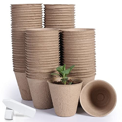 JERIA 100-Pack 3.15 Inch Peat Pots for Seedling with 100 Pcs Plant Labels,Outdoor Garden Germination Nursery Pots,Biodegradable Seed Starter Pots Kits - style: 100P