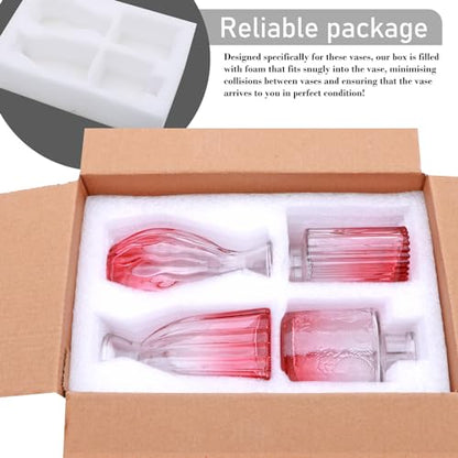 Glass Bud Vases Set of 4, Small Pink Flower Vases for Wedding Centerpieces - color: Pink