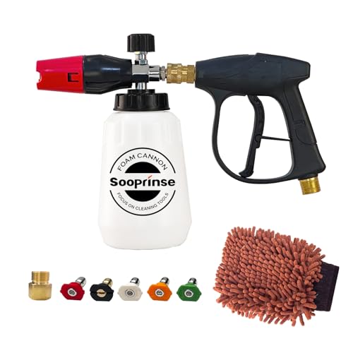 Sooprinse Foam Cannon Kit with Pressure Washer Short Gun, 1 L Snow Foam Lance with 1/4 Inch Quick Connector, Foam Blaster with Pressure Washer Gun,4000 PSI, Black - color: Black+Red