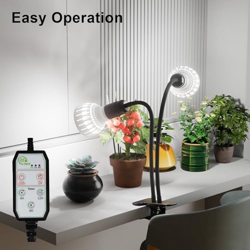 GooingTop Grow Light,24W (160Watts Equiv) 5000K White Full Spectrum LED Growing Lamp Clip on Desk for Indoor Plants,Bulbs Replaceable & Non-dimmable (Black, 160W) - size: 160W