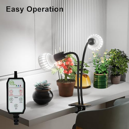GooingTop Grow Light,24W (160Watts Equiv) 5000K White Full Spectrum LED Growing Lamp Clip on Desk for Indoor Plants,Bulbs Replaceable & Non-dimmable (Black, 160W) - size: 160W