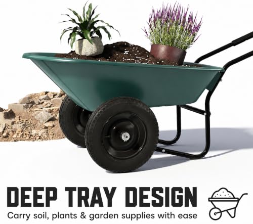 ARNOT Enlarged Dual-Wheel Wheelbarrow, Easy Loading and Dumping Garden Cart, Heavy Duty Utility Dump Cart for Lawn, Yard, Farm, Gardening & Planting, Green - color: Green