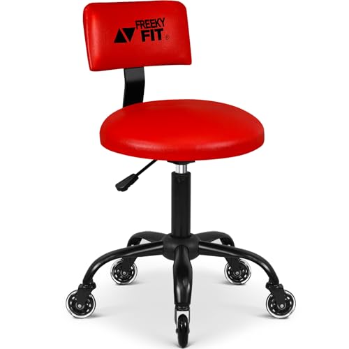 Rolling Shop Stool with Wheels, Mechanic Garage Short Stool Chair with Adjustable Height 15.55"-18.3", Heavy Duty Swivel Roller Seat for Garage, Salon and Tattoo Beauty, Red - color: Adjustable Red