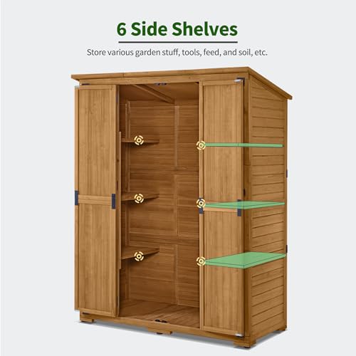 Macrout Outdoor Storage Cabinet with Shelves, Wood Shed 1738 (Natural) - color: Natural