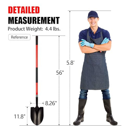 VNIMTI Heavy Duty Gardening Shovel, 56 Inch Round Blade with Fiberglass Handle (Red) - color: Red