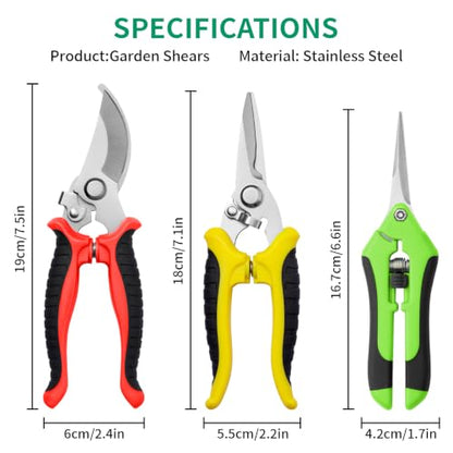 Garden Pruning Shears 3 Pack Gardening Shears Garden Scissors Stainless Steel Plant Flower Scissors Clippers Pruning Shears tijeras de jardinería - color: Red and Black