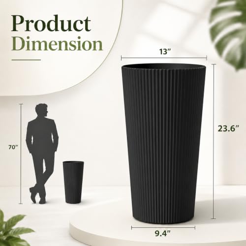 NicBex 24" Tall Round Planters for Outdoor Plants - Black Fluted Finishes - color: Black