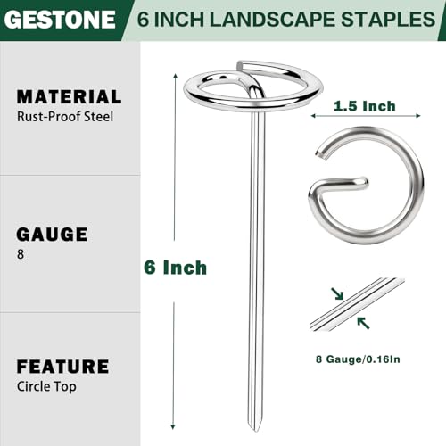 Landscape Staples Pins 120 Pack, 8 Gauge 6 Inch Heavy Duty Galvanized Weed Barrier Pins, Circle Top Garden Stakes with Removal Tool, Landscape Fabric Stakes for Weed Barrier Fabri