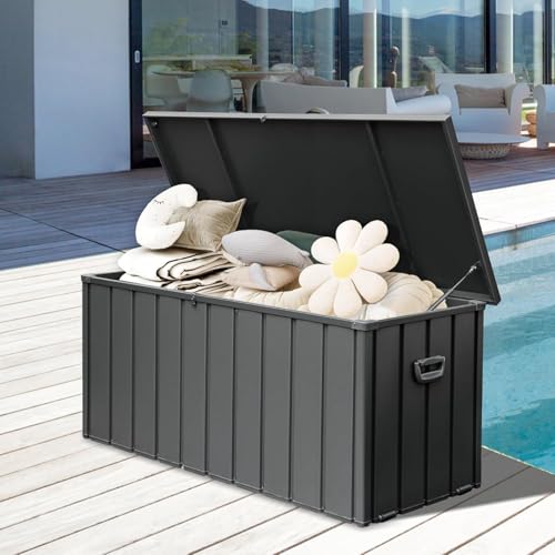 Galvanized Steel Deck Box Outdoor Storage Box - color: Dark Gray - 49.40 X 29.60 X 35.40 Inch