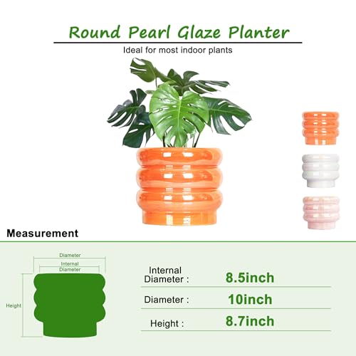 10 Inch Ceramic Plant Pot with Drainage, Planter for Indoor Plants - color: Orange, size: 10 Inch (Single)