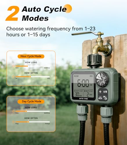 Kenkor Sprinkler Timer 2 Zone, Water Timers for Garden Hose, Brass Inlet, Programmable Hose Timer with Rain Delay/Manual Modes, Faucet Timers for Lawn, Yard