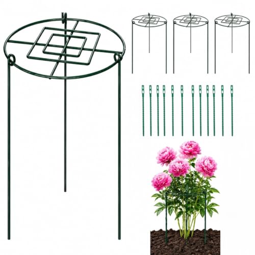 Peony Cages and Supports, 4 Pack, 14" D x 16" H with Twist Ties