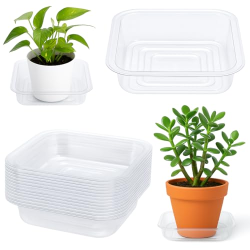 30 Pack Square Planter Saucer Plant Trays for Pots 4 Inch Plant Saucers for Outdoor and Indoor Clear Plant Pot Saucers Flower Pot Saucers to Catch Water Drip Tray (30, 4 in) - size: 4 in