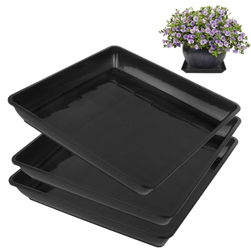 3 Pack 14 Inch Square Plant Saucer, Heavy Duty Plastic Plant Drip Trays for Pots, Durable Flower Pot Saucers for Indoor Outdoor Plants, No Holes Water Catcher Tray for Garden & Home Use, Black - size: 3pcs-14 Inch