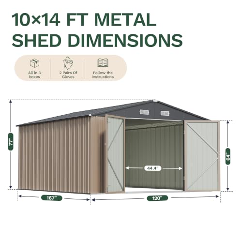 Patiowell 10x14 FT Outdoor Storage Shed, Brown - color: Brown, size: 10x14 FT