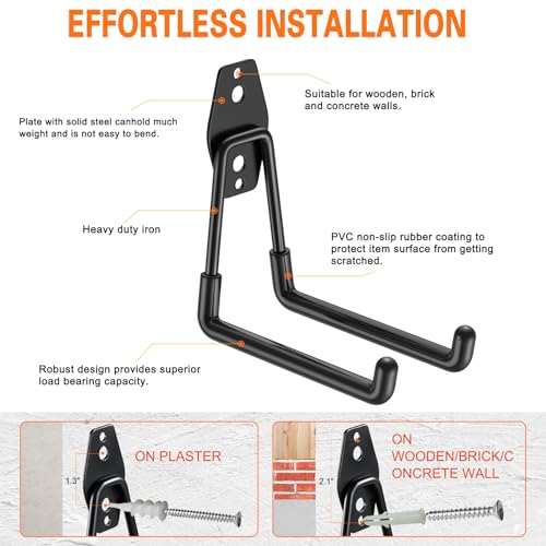 HUPBIPY Garage Hooks Heavy Duty 10 Pack, Wall Mount Ladder Hooks - color: Black 10Pack