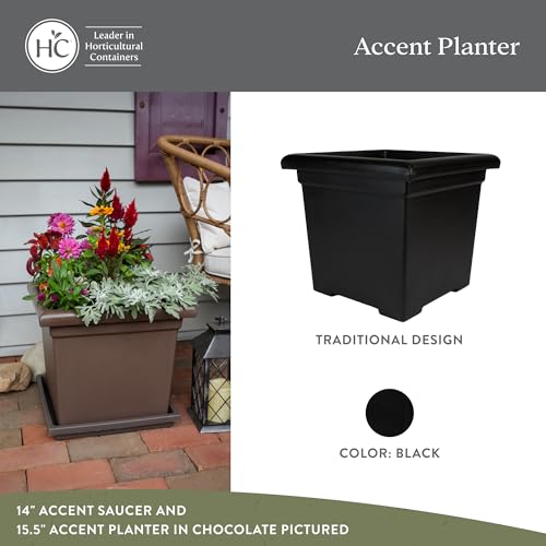 The HC Companies Accent Square Plant Pot w/Drainage - Classic Planters for Outdoor Plants & Indoor Plants - Lightweight & UV-Resistant Square Planter Box (12.5”, Black, Pack of 1) - color: Black, size: 12.5"
