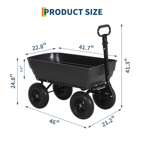Garvee 1200Lb Garden Dump Cart, Heavy Duty All-Terrain Utility Wagon - color: Black, size: 1200 LBS