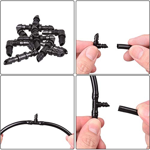 JAYEE 50 Pack Drip Irrigation 1/4” Barbed Tee Fittings, Barbed Connectors Fits Universal 1/4 Inch Drip Tubing, Irrigation Tee for Drip or Sprinkler System - size: 50P-Tee