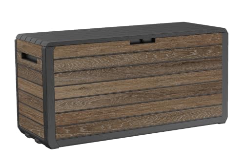 Keter Premium Everwood 71 Gal Outdoor Storage Box and Patio Side Table - color: Walnut, size: Medium