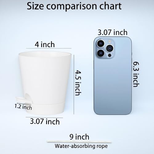 12 Pack 4 Inch African Violet Pots Self Watering, Self-Watering Planters with Drainage Holes & Reservoir, White Plastic Pots for Indoor Outdoor Plants, Succulents & Flowers - color: White, size: 4 inch 12pcs
