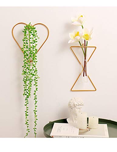 IvyMei Luxurious Nordic Gold Wall Vase Metal Frame Glass Tube - color: Gold 3