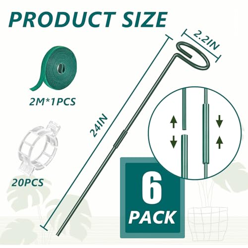 MAFONE 6 Pack 24inch Metal Plant Support Stakes for Outdoor Plants - size: 6pcs 24inch