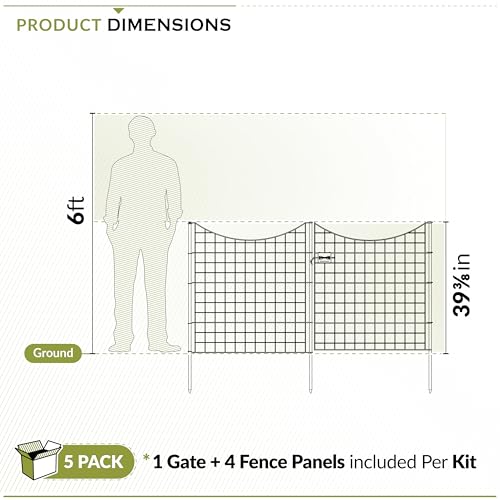 Zippity 39in H Black Metal Fence w/ Gate, DIY Fence Kit - color: 39" Tall (Gate + 4 Panels)