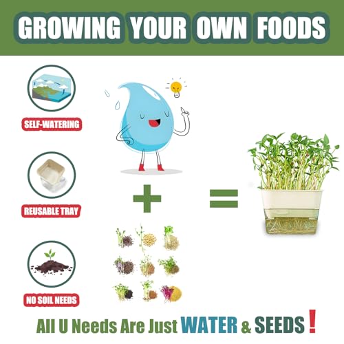 QISHENG - 4 Pack Microgreens Grow Kit,Soil-Free Cultivation Germination Tray,BPA-Free Indoor Sprouting Kit for Growing Bean Sprouts/Organic Seeds/Broccoli/Alfalfa/Radish/Clover (Beige)