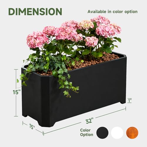 Metal Rectangular Planter Box 32"L x 15"W x 15"H Steel Black Planter Box - color: Black, size: 32"Lx15"Wx15"H