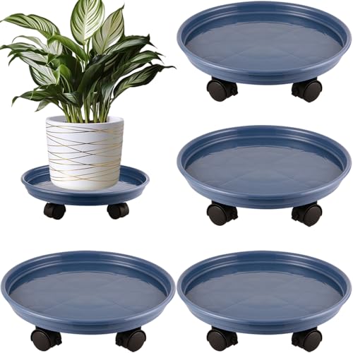 4 Packs Plastic Plant Caddy with Wheels 11.8" Plastic Rolling Plant Stands Heavy-duty Plant Dolly with Casters Indoor and Outdoor Plant Roller Base Wheels, Blue - color: Blue, size: 11.8" - 4 packs