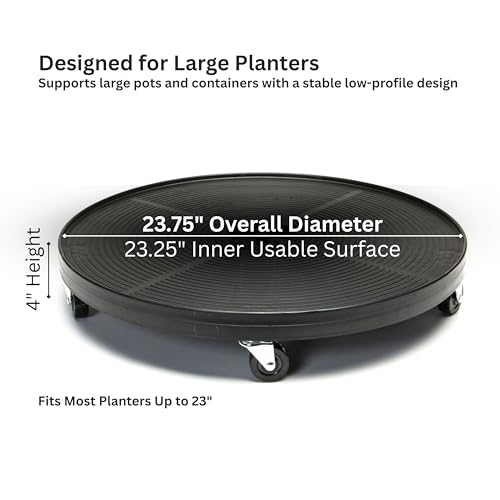 DeVaultEnterprises 23.5" Rolling Plant Caddy with Wheels, Heavy Duty Plant Pot Stand with Casters & Locking Wheel, Indoor Outdoor Planter Base for Pots, Round Plant Tray, Espresso, Supports 500 lbs