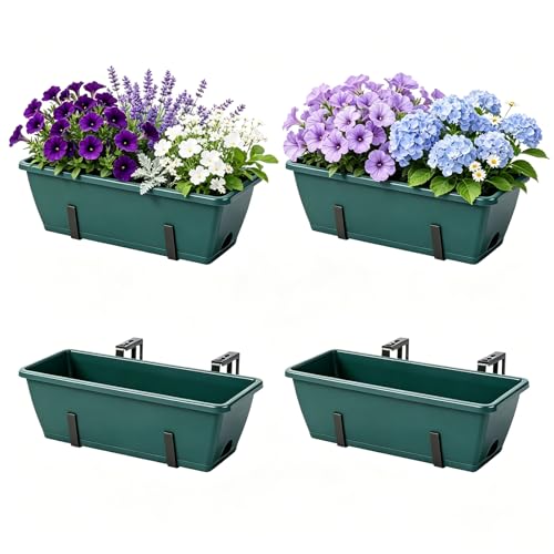 OYEAL Deck Railing Planter Boxes 4 Pack Hanging Planters for Outdoor Plants - color: Green & Black