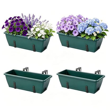 OYEAL Deck Railing Planter Boxes 4 Pack Hanging Planters for Outdoor Plants - color: Green & Black