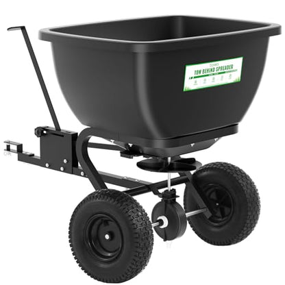 Tow Behind Broadcast Spreader, 200 LB Capacity,Fertilizer Spreader Holds up to 550 lbs with 13" Pneumatic Tires and Adjustable Flow Control Lever,for Fertilizer, Grass Seed, Salt, Ice Melt, Lawn