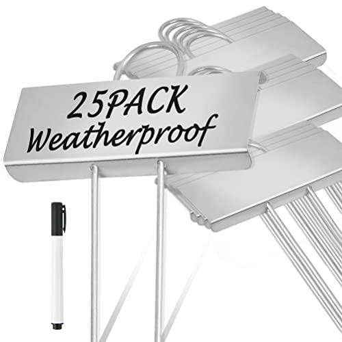 BUYGOO 25Pack Metal Plant Labels, Weatherproof Garden Markers with a Pen, Reusable Outdoor Garden Markers Tags for Plants Vegetables Herb Seedlings Flowers Height 10.7 Inch, Label Area 3.5'' x 1.4''